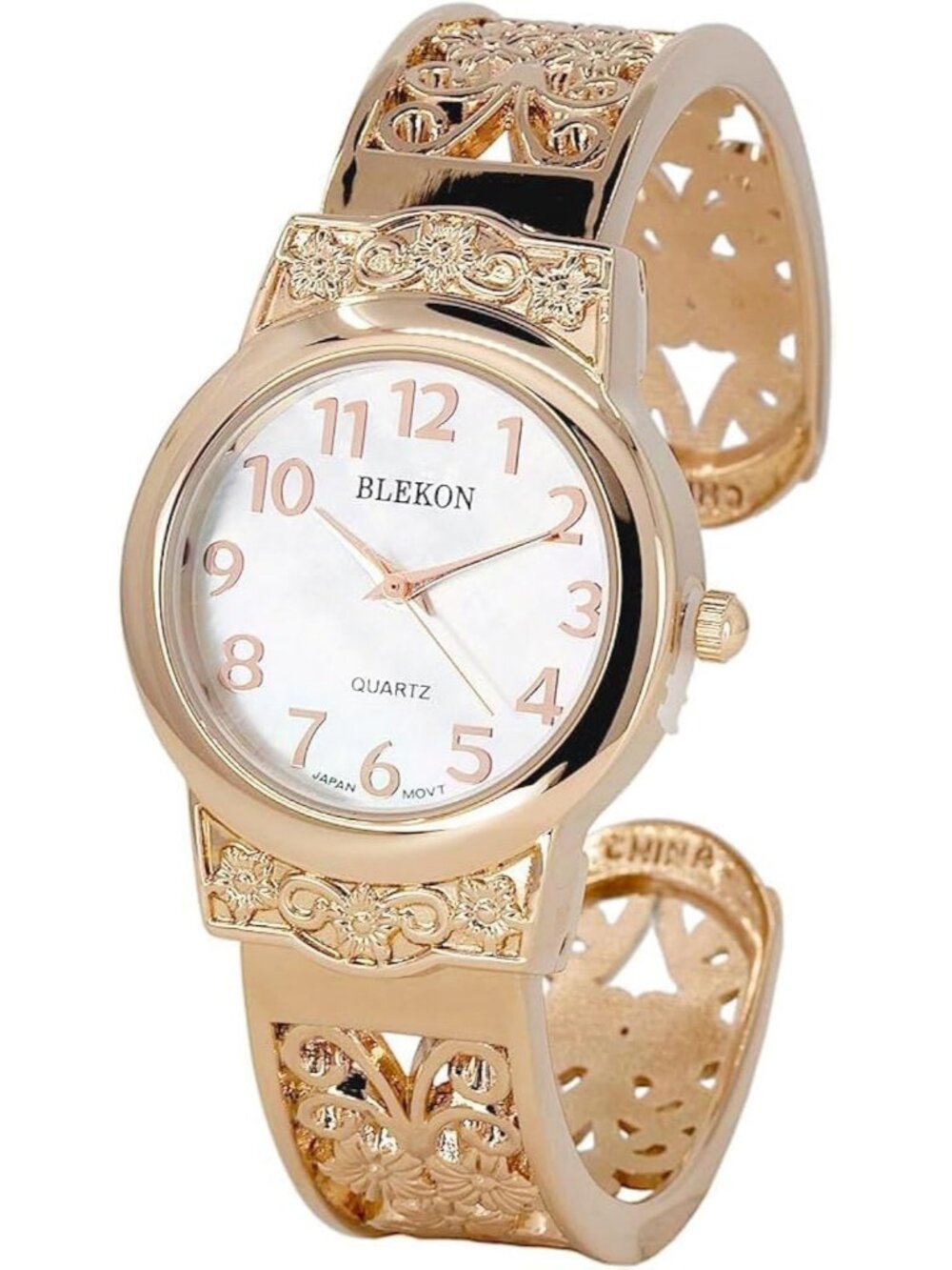 Women's Rose-Gold Japanese Quart 28mm Case Elegantly Designed Cuff Bangle Watch